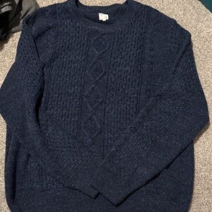 GAP Men's Dark Blue Cable Knit Crewneck Sweater